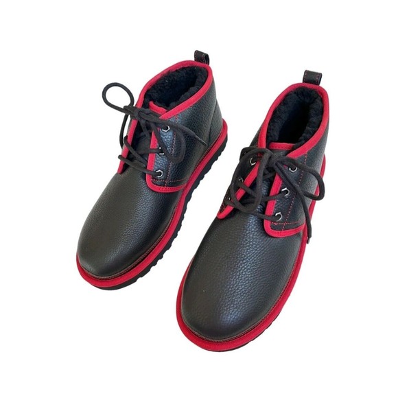 UGG Mens Size 10 Neumel Leather Ankle Low Chukka Black Red Boots 1133777 New main image 6